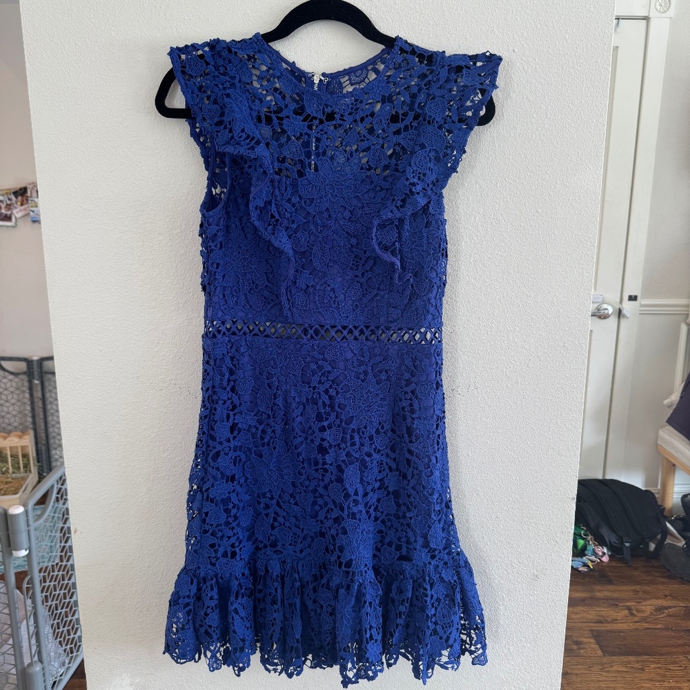 Aqua Royal Blue Lace Sleeveless Fit and Flare Dress